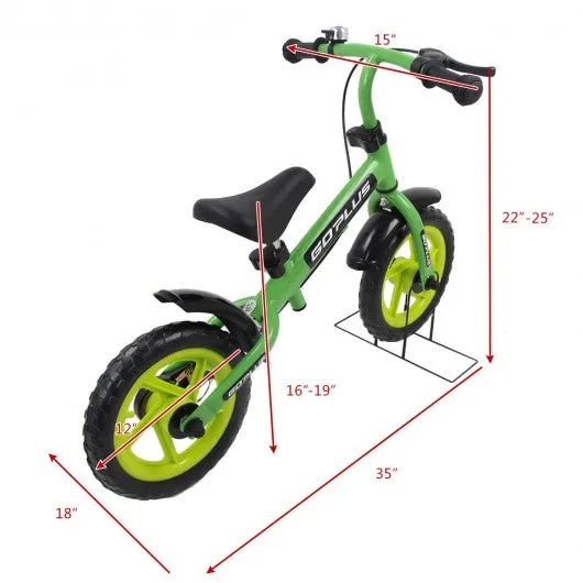 12" Three Colors Kids Bike Bicycle with Brakes and Bell-Green