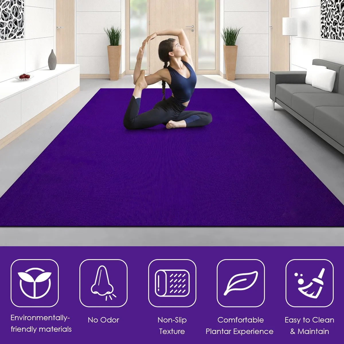 182 cm Thick Exercise Yoga Mat with Double-Sided Non-Slip Design-Purple