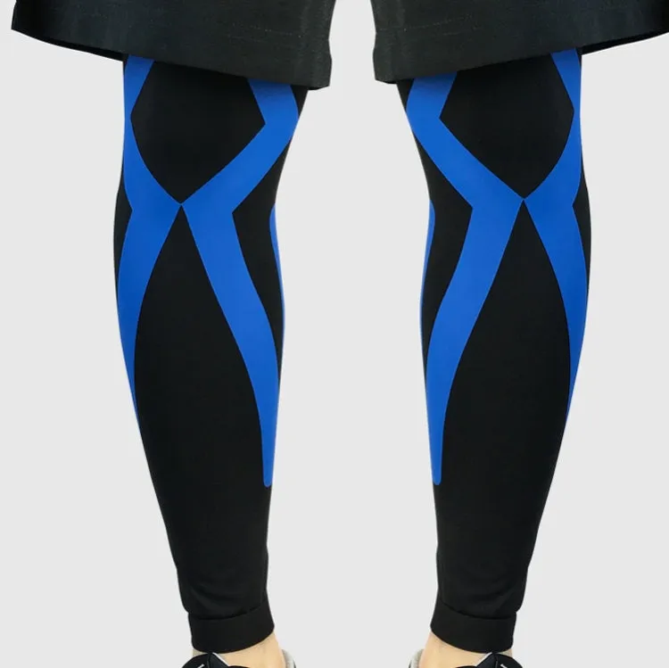 1pair  Sports Knee Pads Compression Elastic Protective Thigh And Calve Cover, Specification:  XL (Black / Blue)