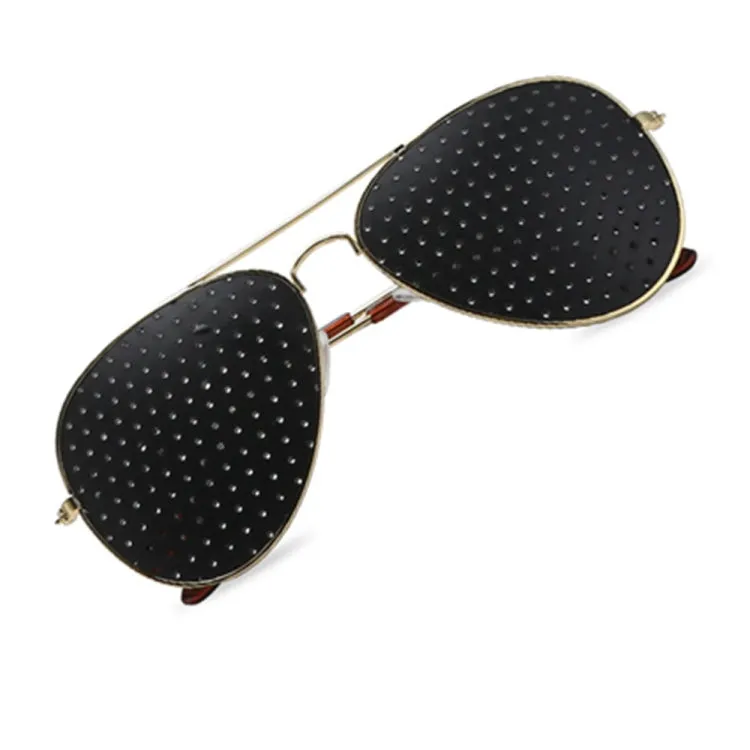 2 PCS Pin-hole Glasses Pin Hole Sunglasses Eye Exercise Eyesight Natural Healing Vision Correction and Improvement(Golden Color Frame)