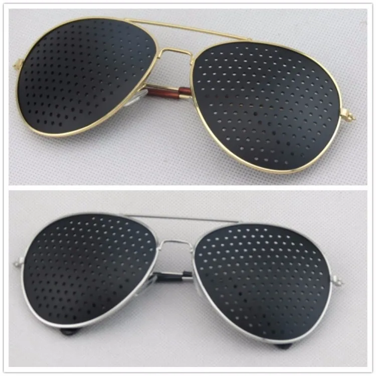 2 PCS Pin-hole Glasses Pin Hole Sunglasses Eye Exercise Eyesight Natural Healing Vision Correction and Improvement(Silver Color Frame)