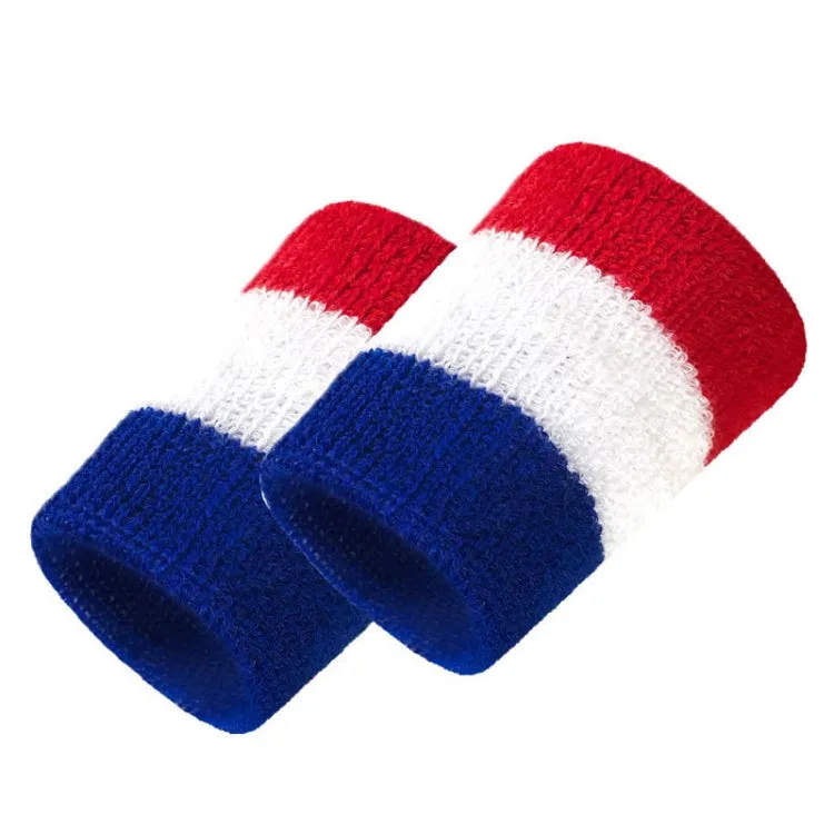 2PCS Basketball Badminton Tennis Running Fitness Towel Sweat-absorbent Sports Wrist(Blue Red White)