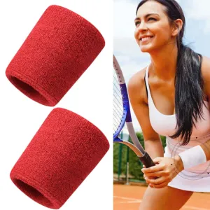 2PCS Basketball Badminton Tennis Running Fitness Towel Sweat-absorbing Sports Wrist(Red)