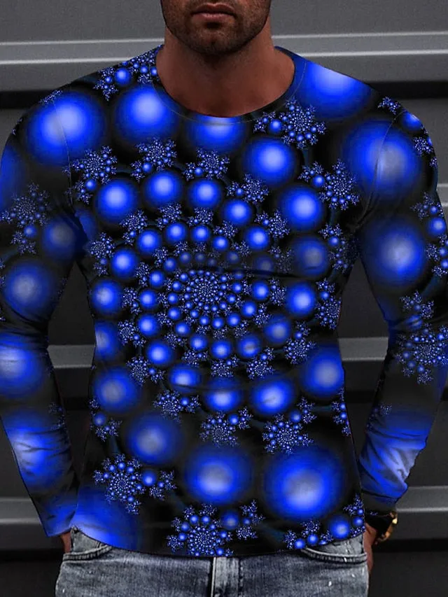 3D Print Men's Graphic Tee with Colorful Circle Design - Casual Long Sleeve Shirt for Daily Wear