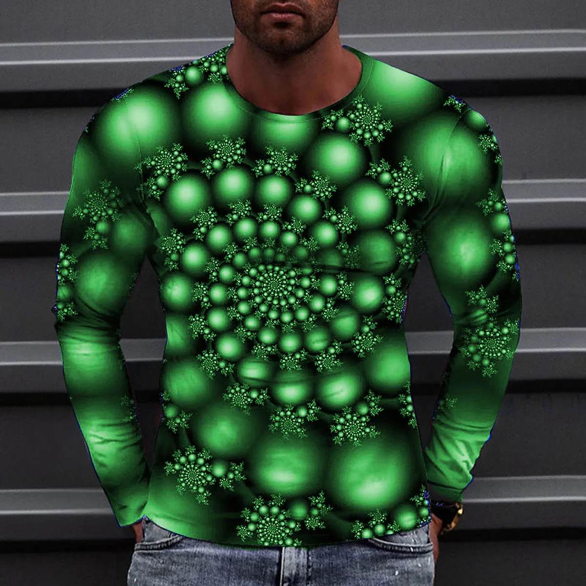 3D Print Men's Graphic Tee with Colorful Circle Design - Casual Long Sleeve Shirt for Daily Wear