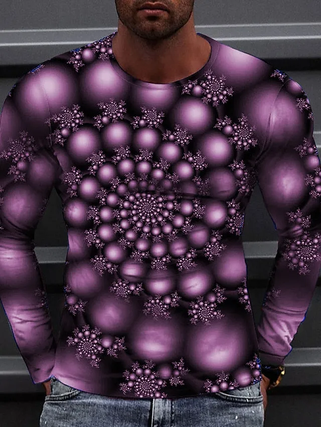 3D Print Men's Graphic Tee with Colorful Circle Design - Casual Long Sleeve Shirt for Daily Wear