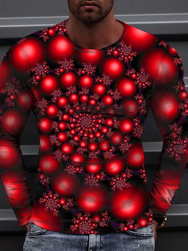 3D Print Men's Graphic Tee with Colorful Circle Design - Casual Long Sleeve Shirt for Daily Wear