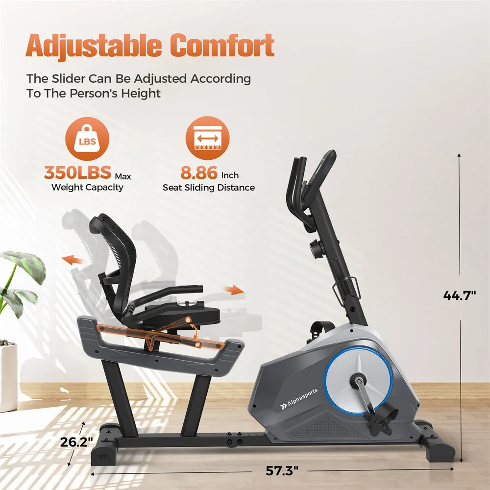 Alpha Camp Recumbent Exercise Bike with 16-level Magnetic Resistance and Comfortable Adjust Seat