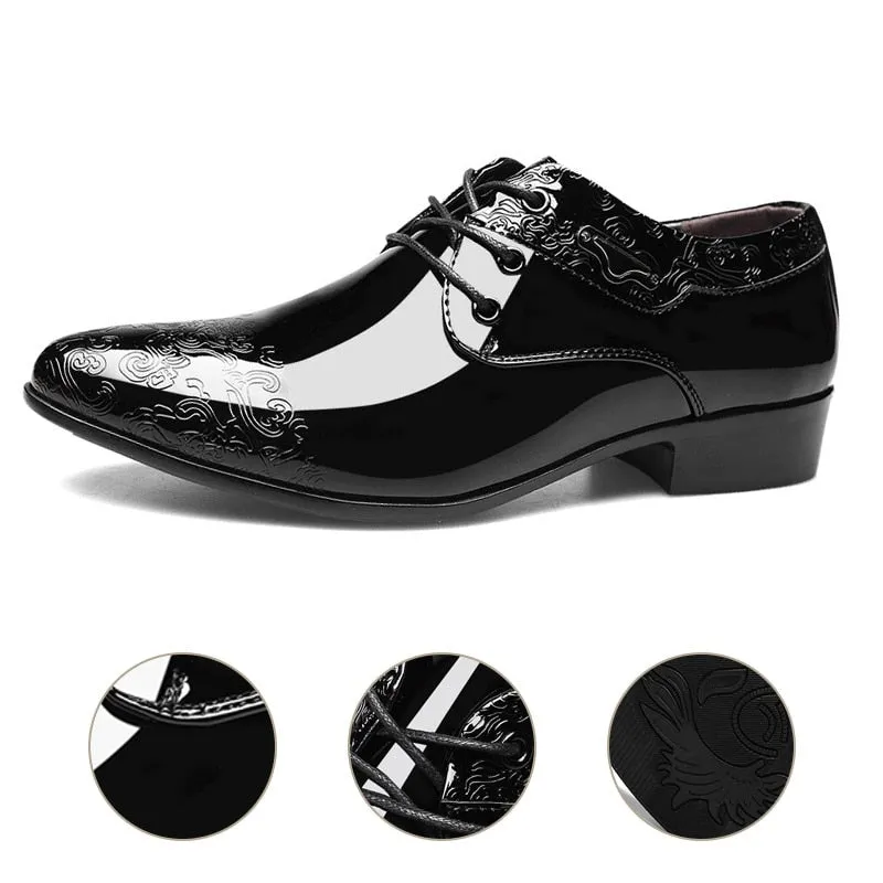 Amozae  Men Leather Shoes Shiny Business Leather Dress Shoes Mens Fashion Formal Casual Shoe Large Size Lace Up Wedding Footwear