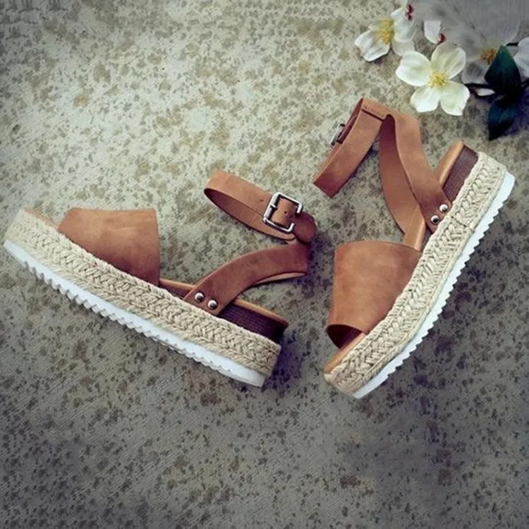 Ankle Strap Wedge Sandals for Women with One-Button Buckle