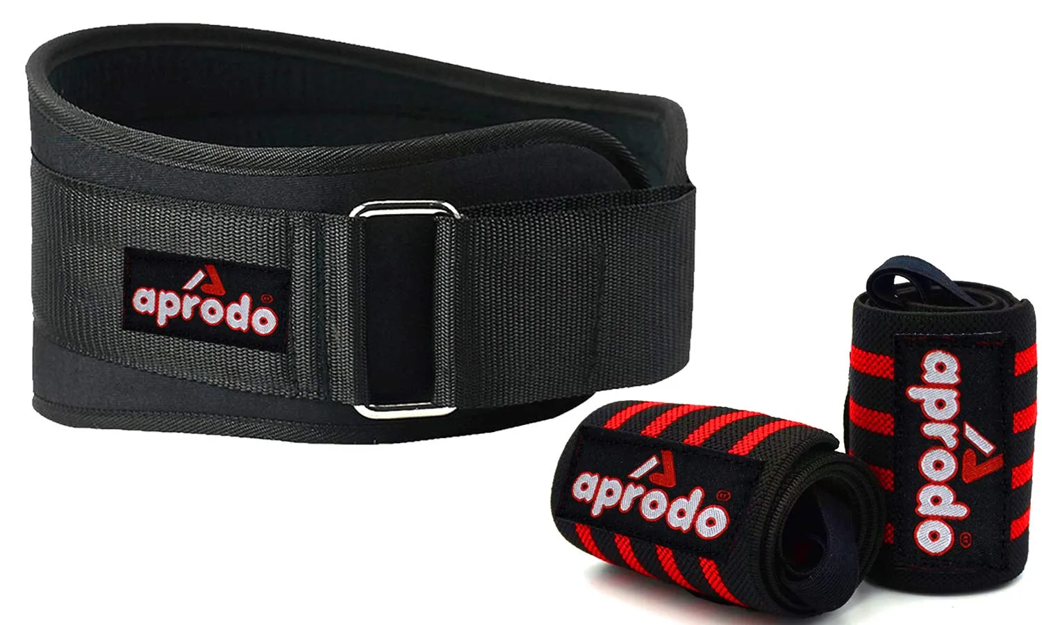 APRODO Fitness Combo Weight Lifting Belt Back Support 4.5 Inch Wide with Extra Premium Wrist Support 1 Pair for Men and Women (BLACK RED COMBO, Medium 32'' - 36'')