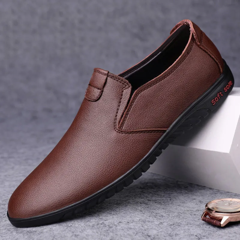 Black Casual Leather Shoes Men Korean Style