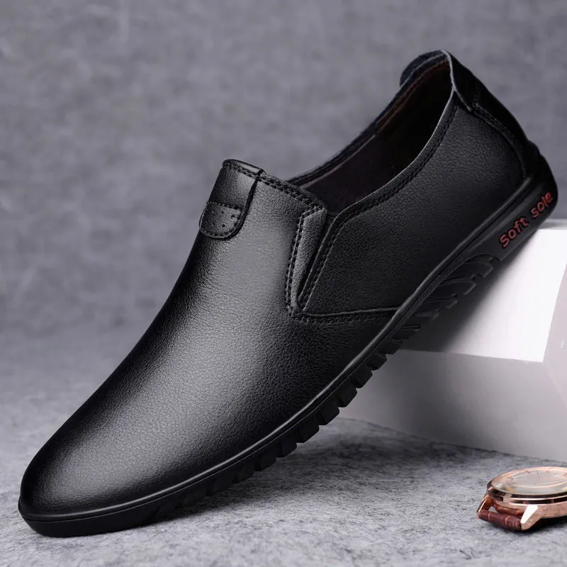 Black Casual Leather Shoes Men Korean Style