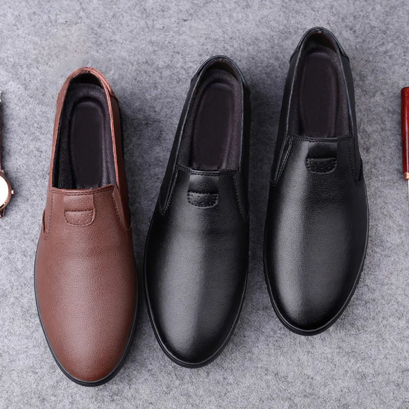 Black Casual Leather Shoes Men Korean Style