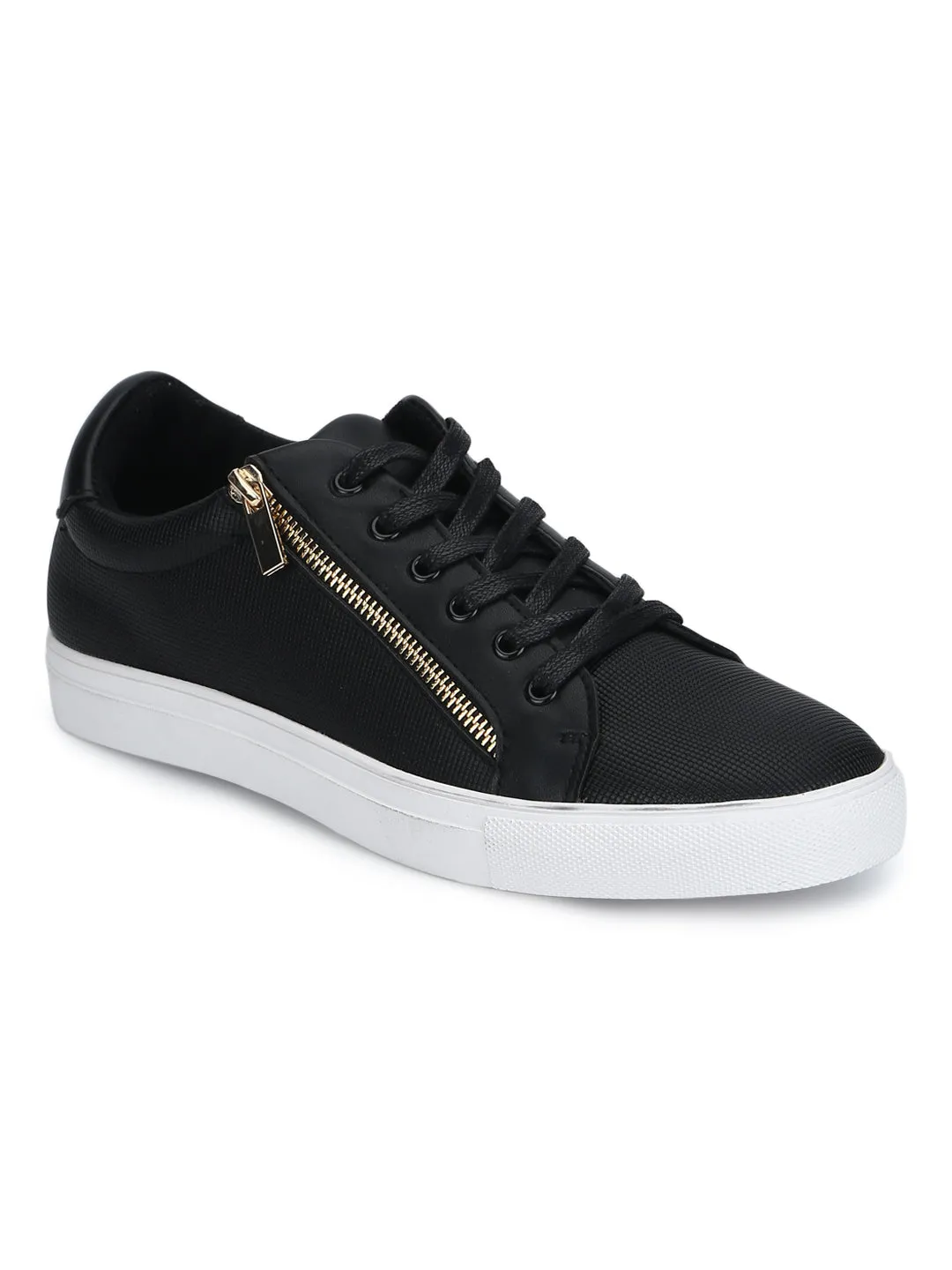 Black PU Lace-Up Men Sneakers