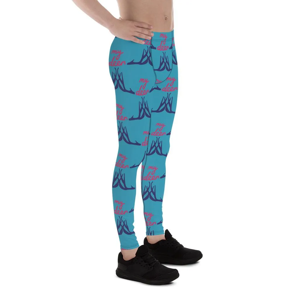 Blue Deer Meggings, Cute Reindeer Christmas Tights Men's Leggings - Made in USA/EU