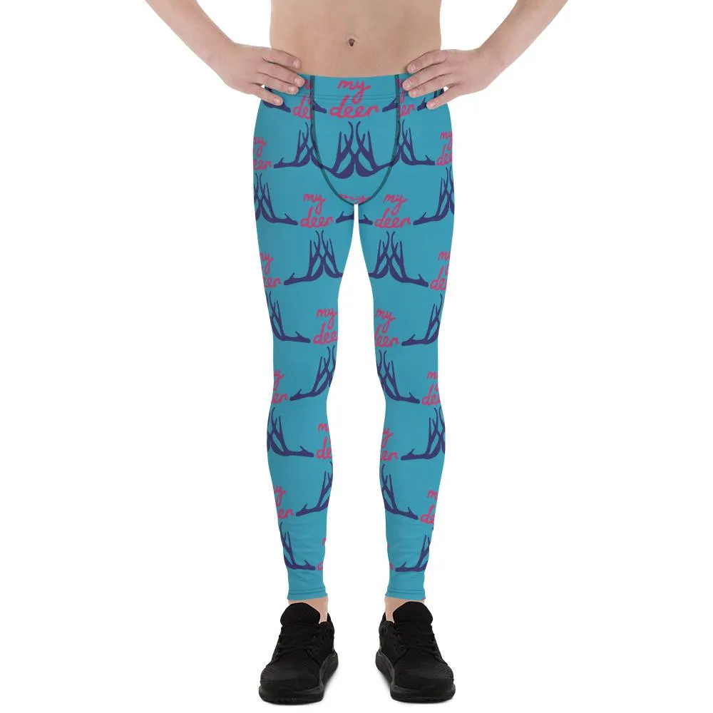 Blue Deer Meggings, Cute Reindeer Christmas Tights Men's Leggings - Made in USA/EU