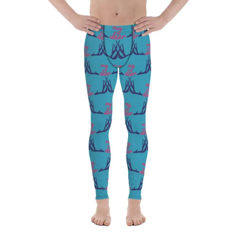 Blue Deer Meggings, Cute Reindeer Christmas Tights Men's Leggings - Made in USA/EU