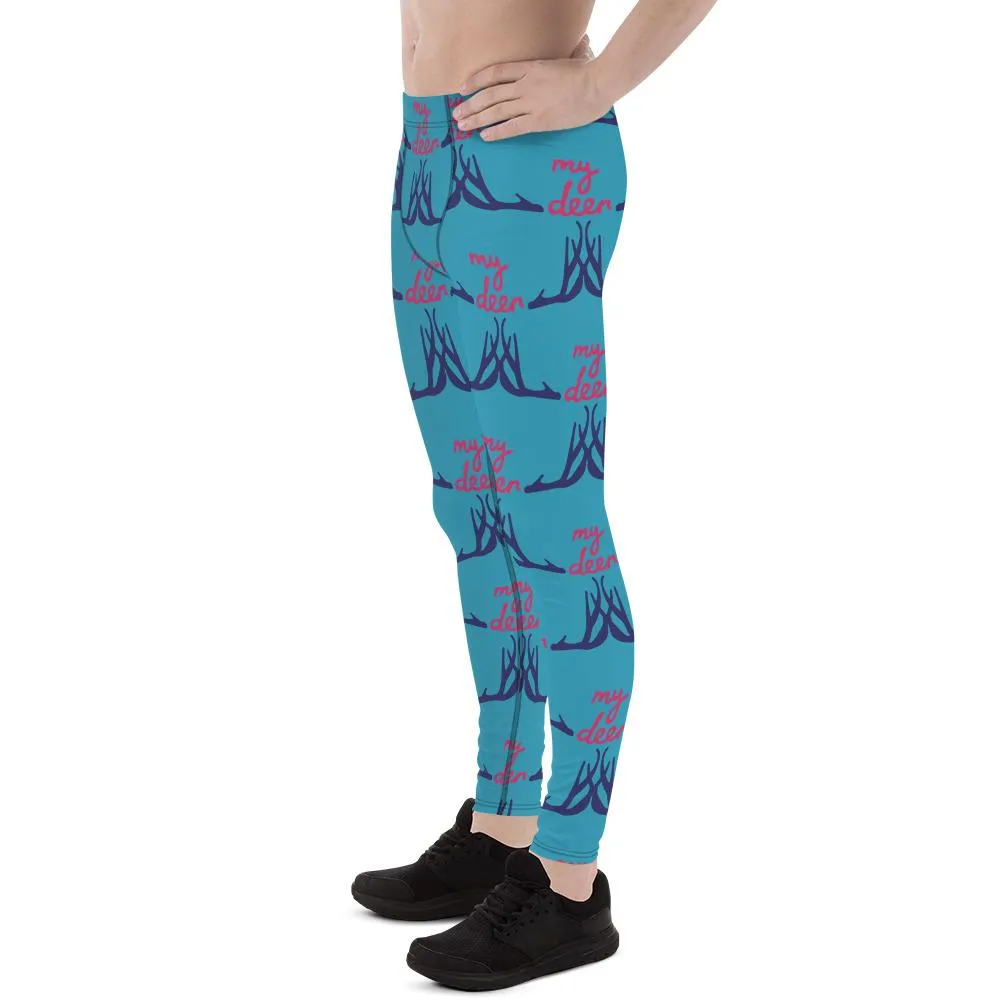 Blue Deer Meggings, Cute Reindeer Christmas Tights Men's Leggings - Made in USA/EU