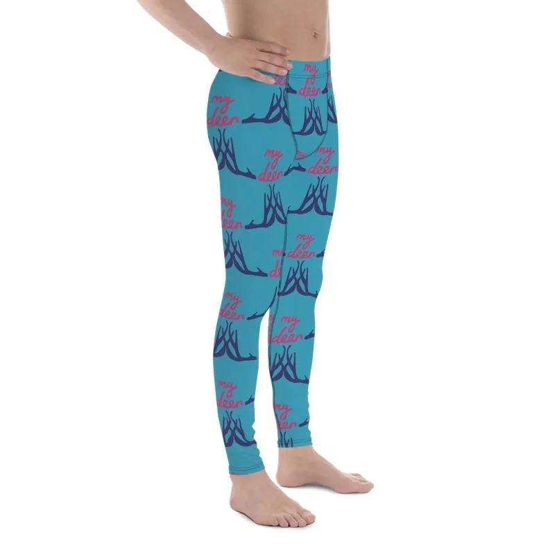 Blue Deer Meggings, Cute Reindeer Christmas Tights Men's Leggings - Made in USA/EU