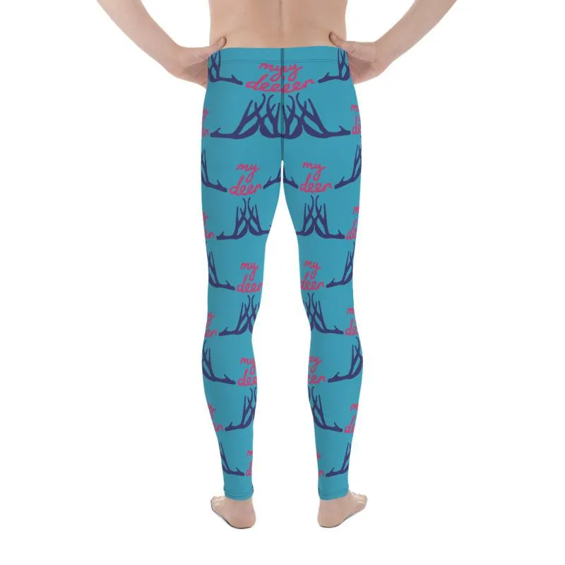 Blue Deer Meggings, Cute Reindeer Christmas Tights Men's Leggings - Made in USA/EU