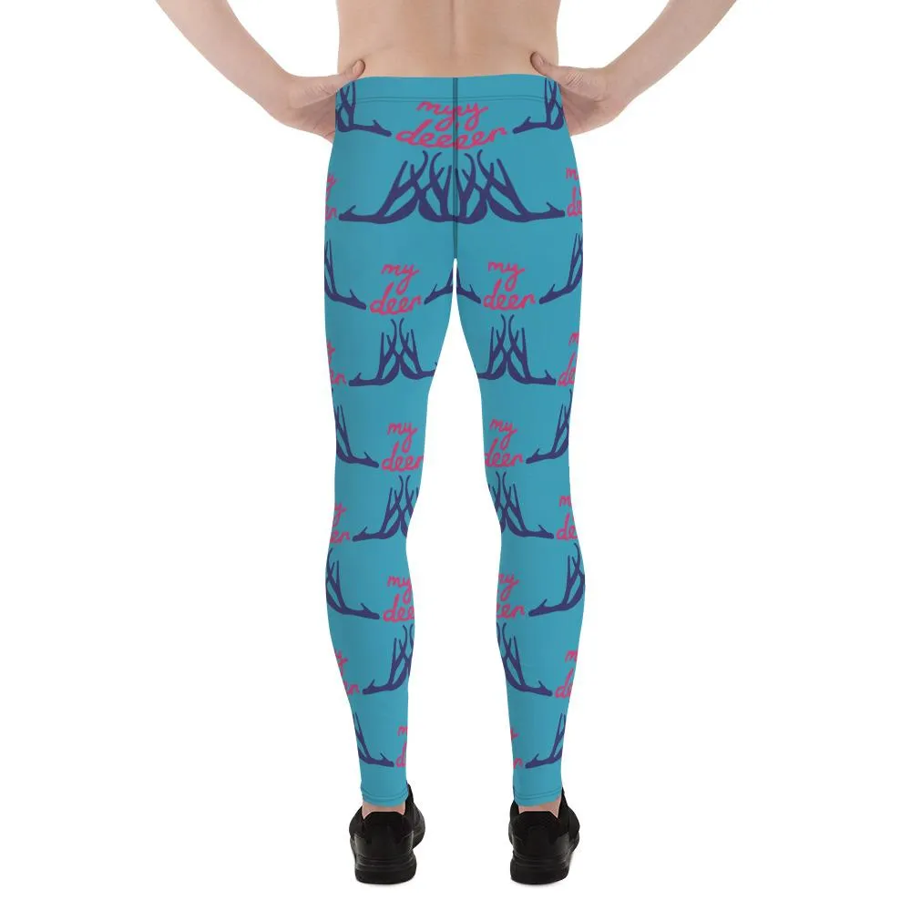 Blue Deer Meggings, Cute Reindeer Christmas Tights Men's Leggings - Made in USA/EU