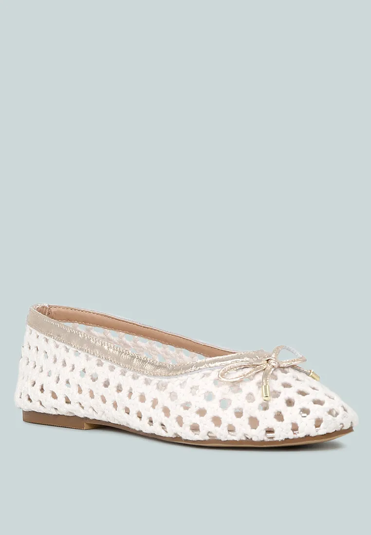 Brionna White Cotton Mesh Flat Ballerinas