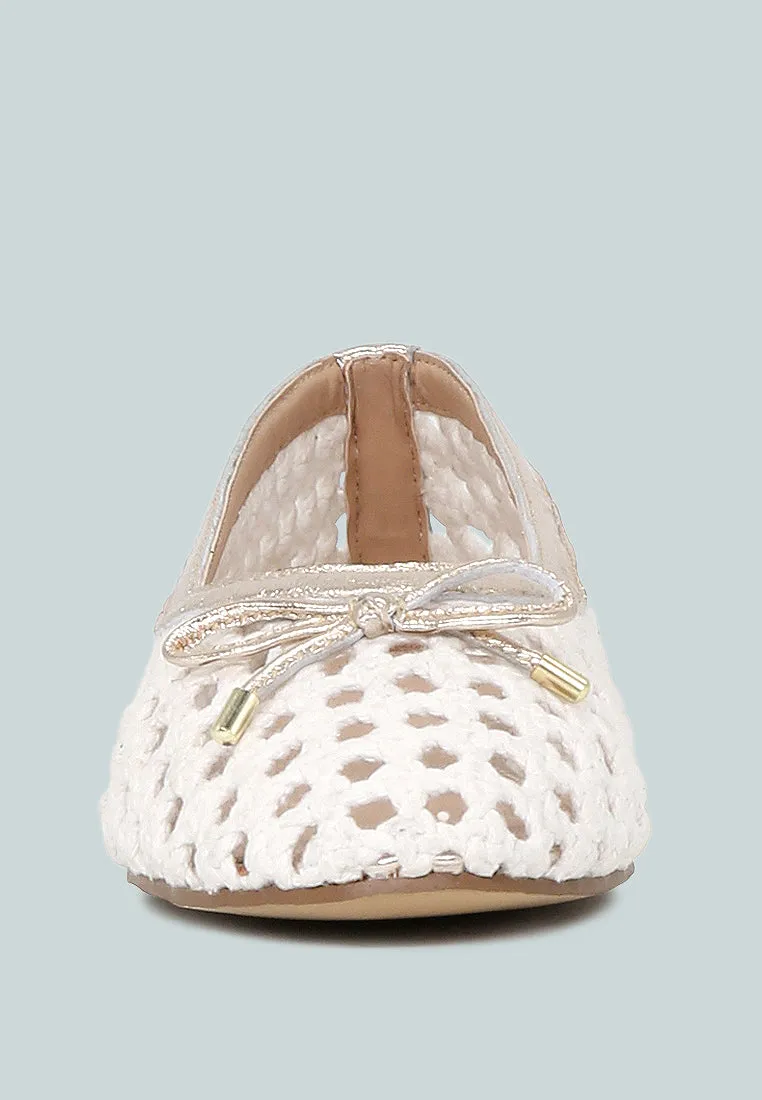 Brionna White Cotton Mesh Flat Ballerinas