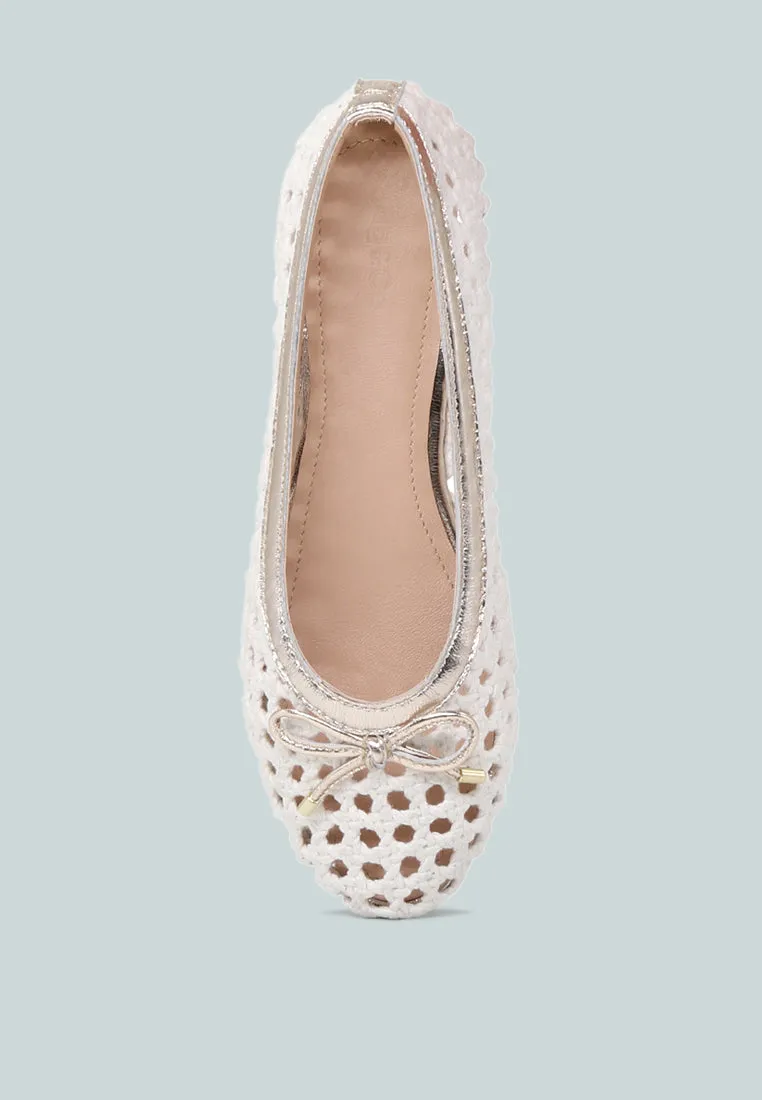 Brionna White Cotton Mesh Flat Ballerinas