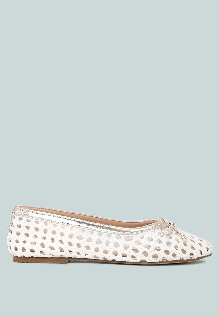 Brionna White Cotton Mesh Flat Ballerinas