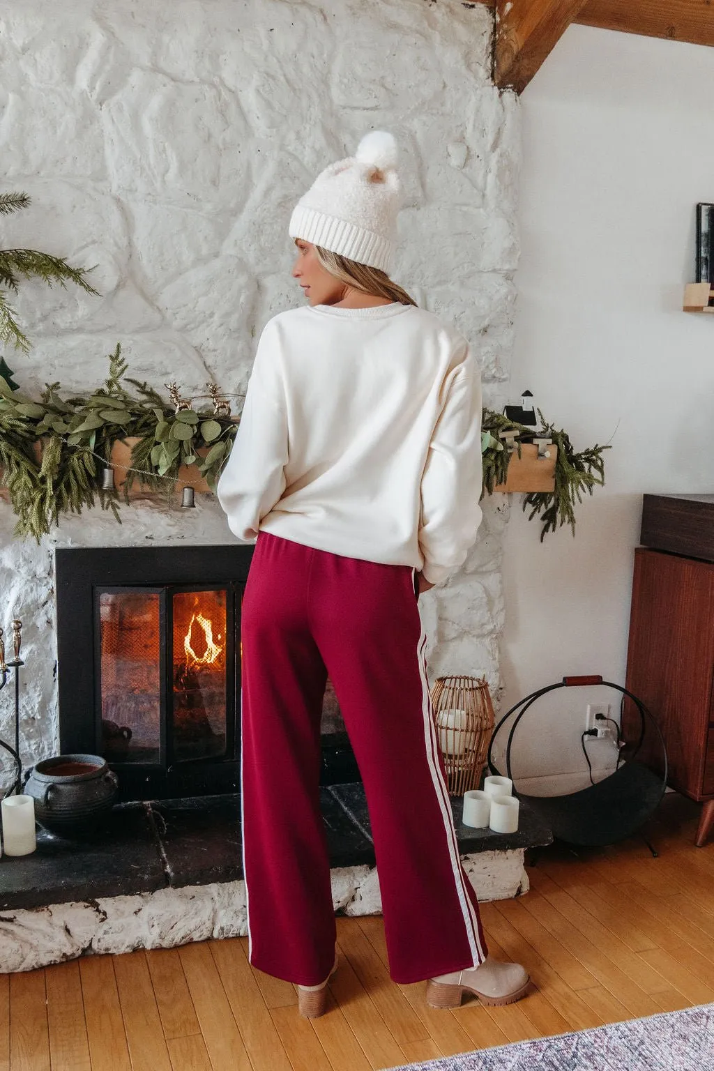 Burgundy Striped Athleisure Pants