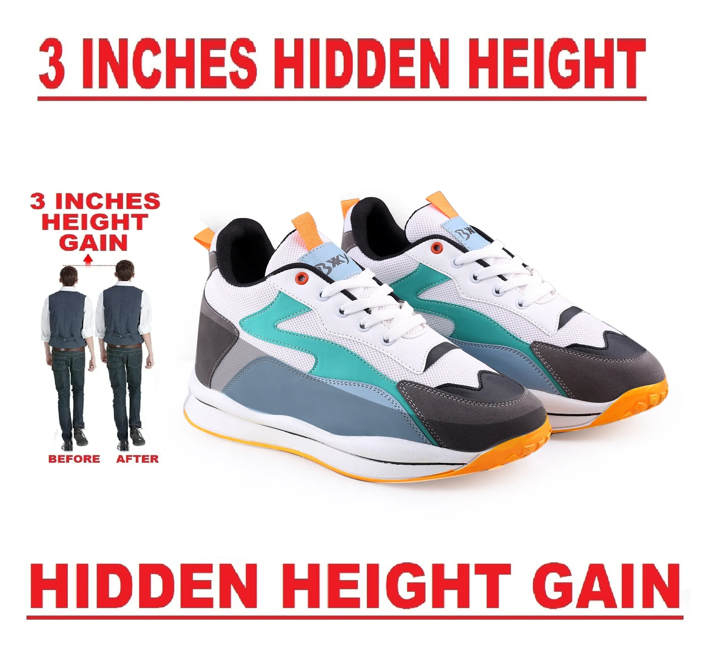 Bxxy's 3 Inch Hidden Height Increasing Breathable Lace-up Sports Shoes