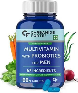 Carbamide Forte Multivitamin for Men(60 Veg Tablets), Immunity & Energy with 67 Ingredients |Multi Vitamins, Minerals, Probiotics, Superfoods, Fruits & Vegetable Blend–