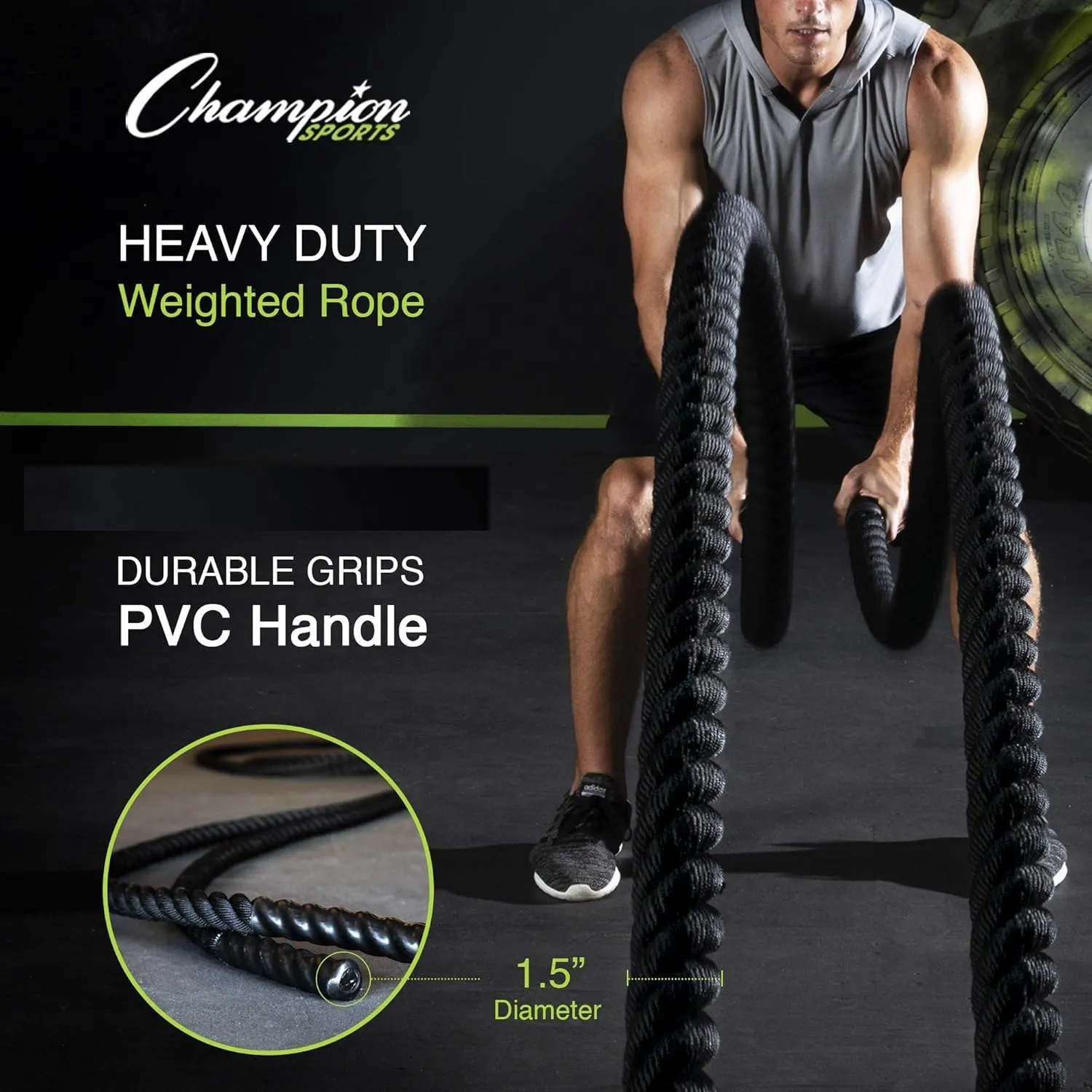 Champion Sports 1.5in X 30in Rhino Poly Training Rope RPT1530