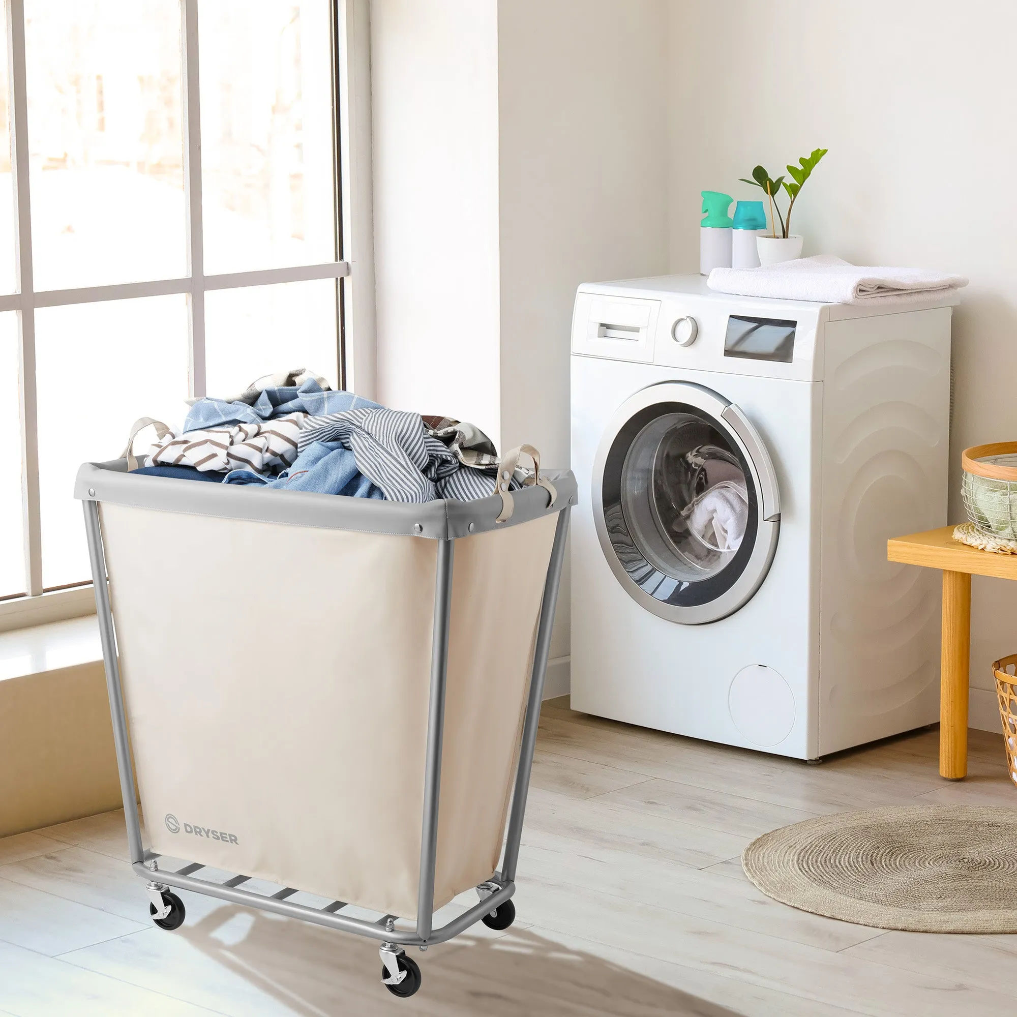 Commercial Rolling Canvas Bin Laundry Hamper on Wheels