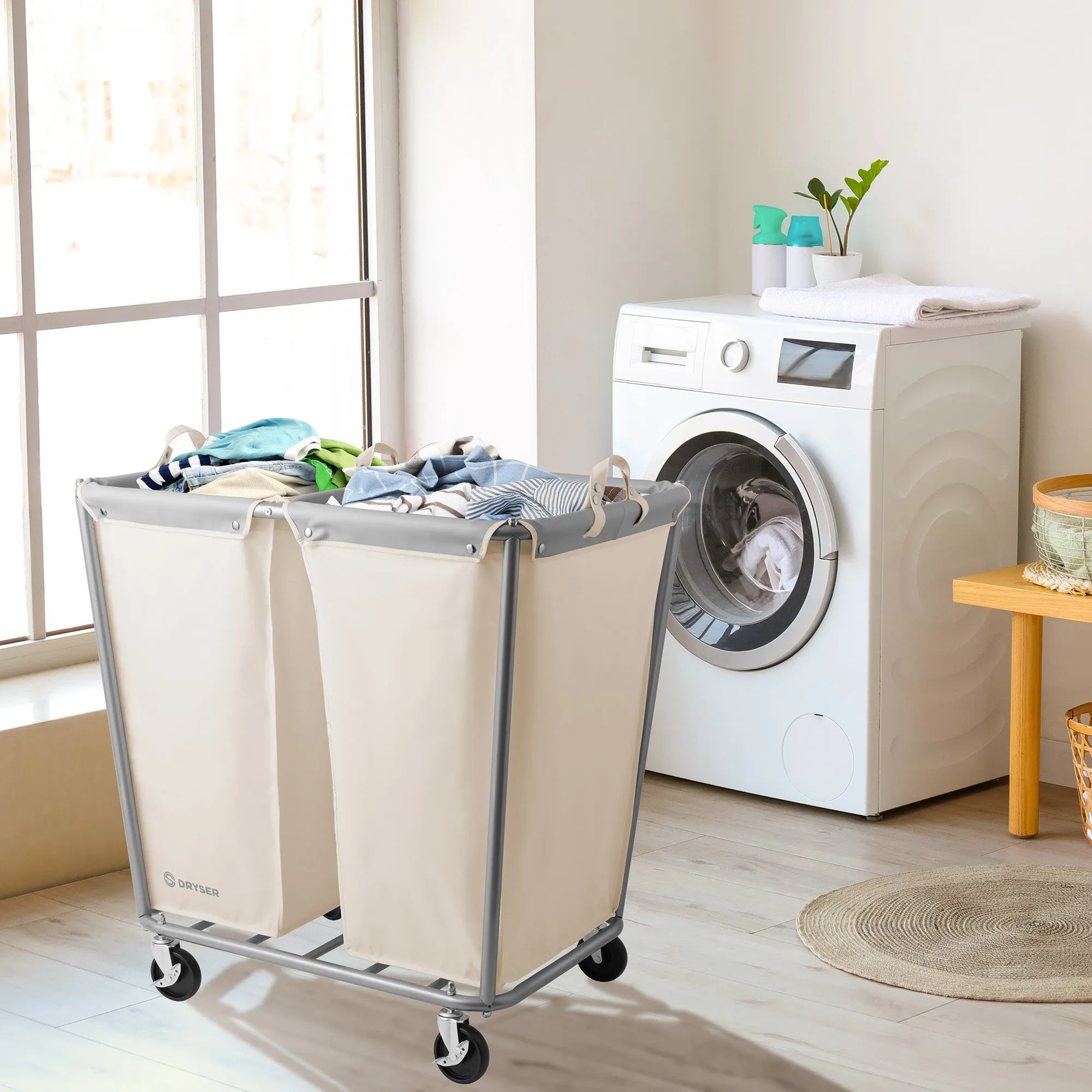 Commercial Rolling Canvas Bin Laundry Hamper on Wheels