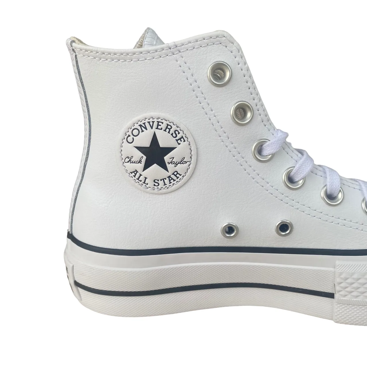 Converse scarpa sneakers alta in pelle con zeppa Chuck Taylor All Star 561676C bianco-nero