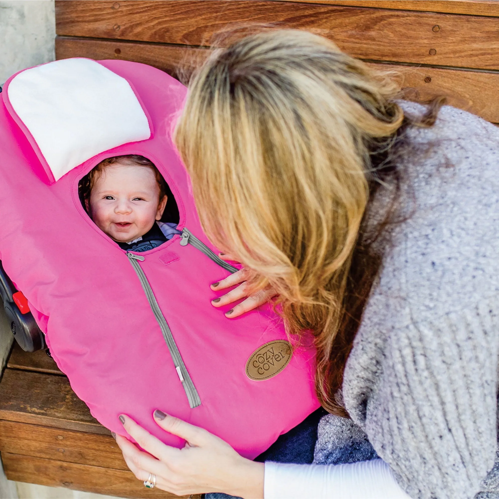 CozyBaby Original Infant Car Seat Cover w/Dual Zippers & Elastic Edge, Pink