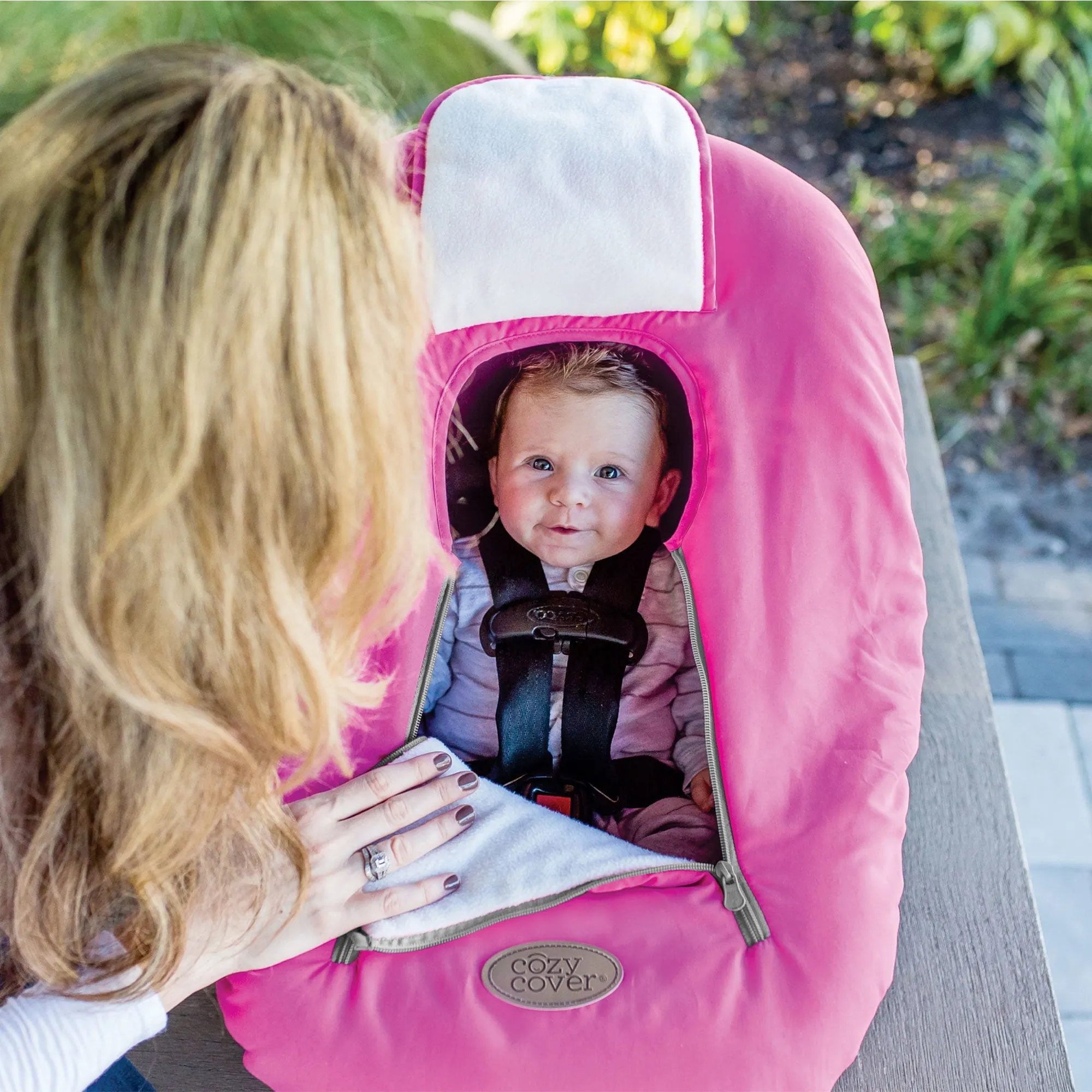 CozyBaby Original Infant Car Seat Cover w/Dual Zippers & Elastic Edge, Pink