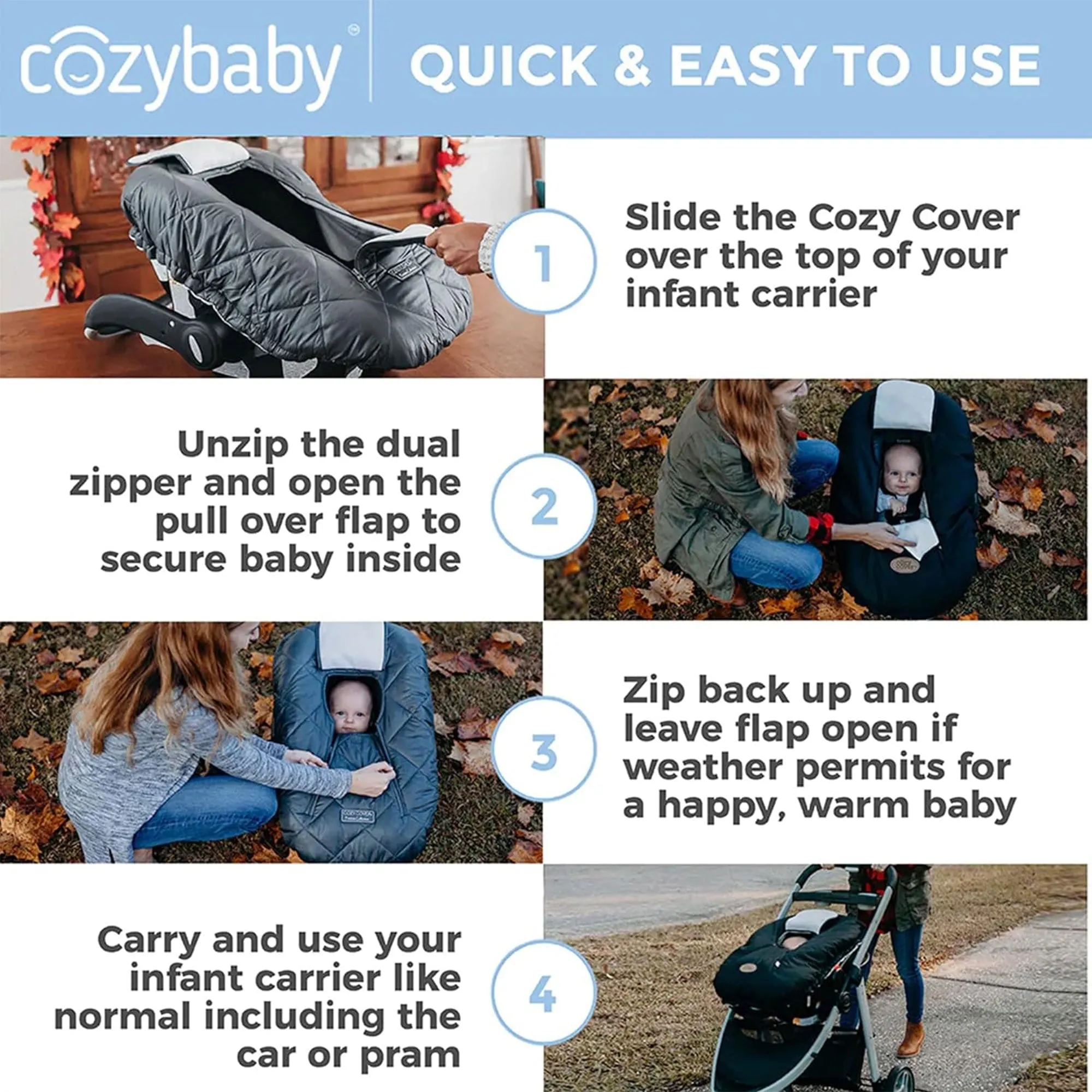 CozyBaby Original Infant Car Seat Cover w/Dual Zippers & Elastic Edge, Pink