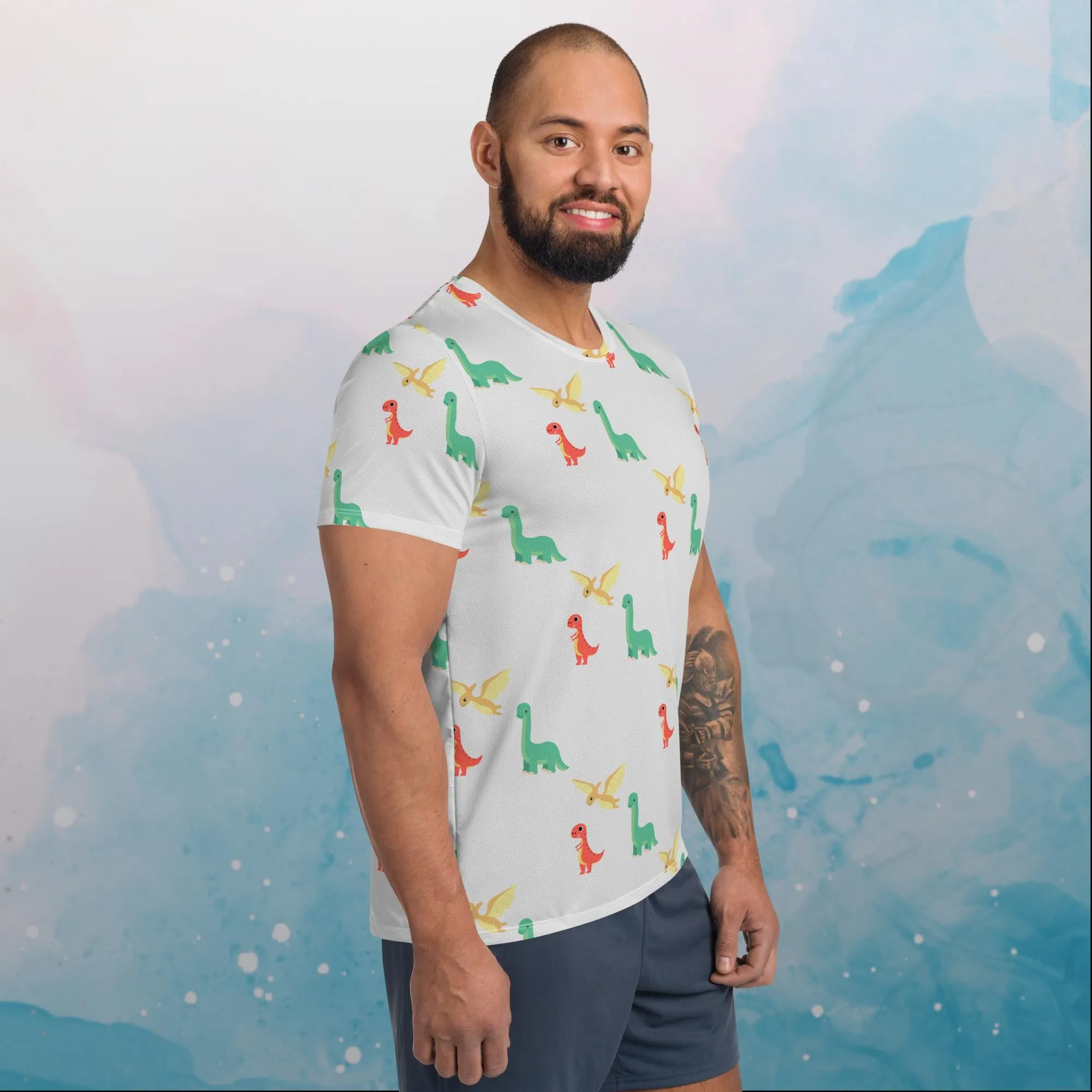 Cute Dinos Print Mens Athletic Tee Shirt