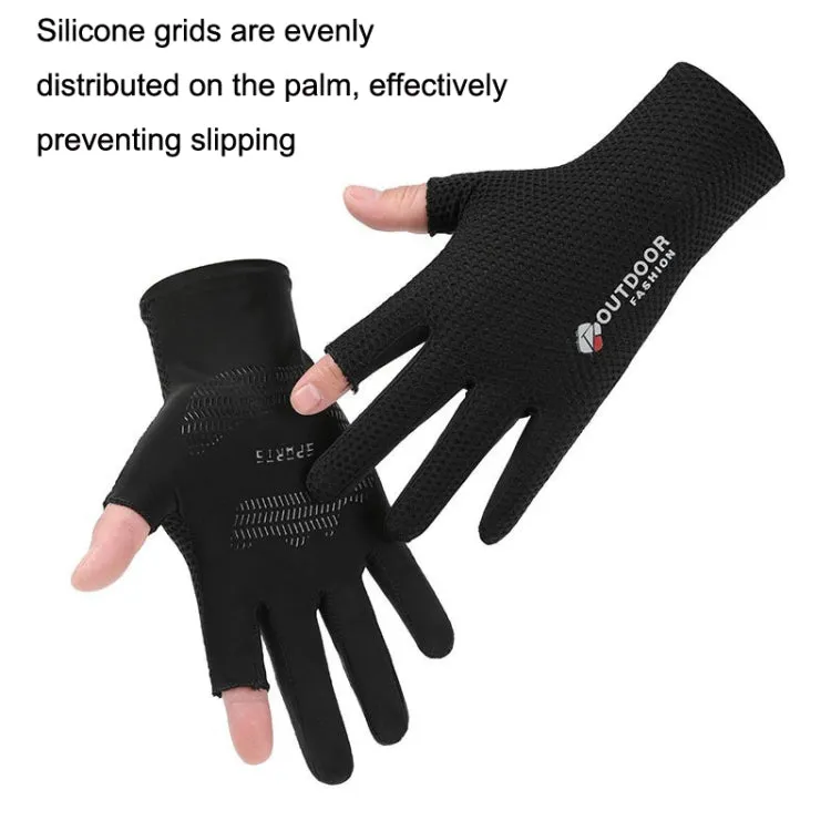 Cycling Thin Sunscreen UV Protection Mesh Breathable Ice Silk Two-finger Gloves(Grey)