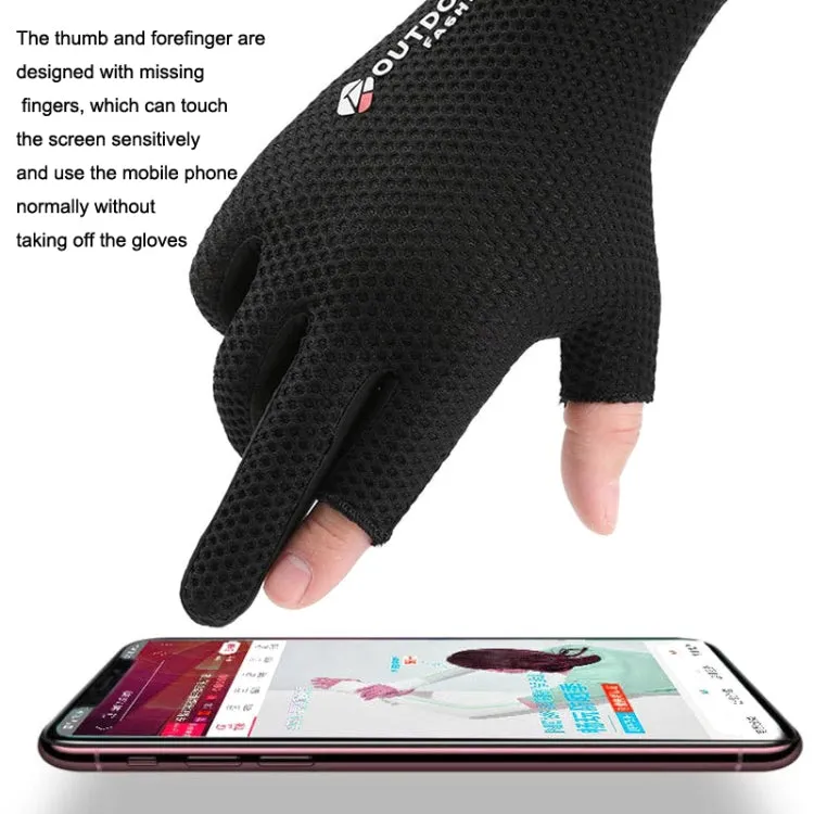 Cycling Thin Sunscreen UV Protection Mesh Breathable Ice Silk Two-finger Gloves(Grey)