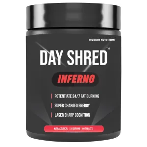 Day Shred Inferno | Advanced Day Time Fat Burner for Men Women | Appetite Suppressant | Powerful Thermogenic | Weight Loss Supplement | Belly Fat Burner | Hydroxycut | Pre Post Workout | 60 Tab