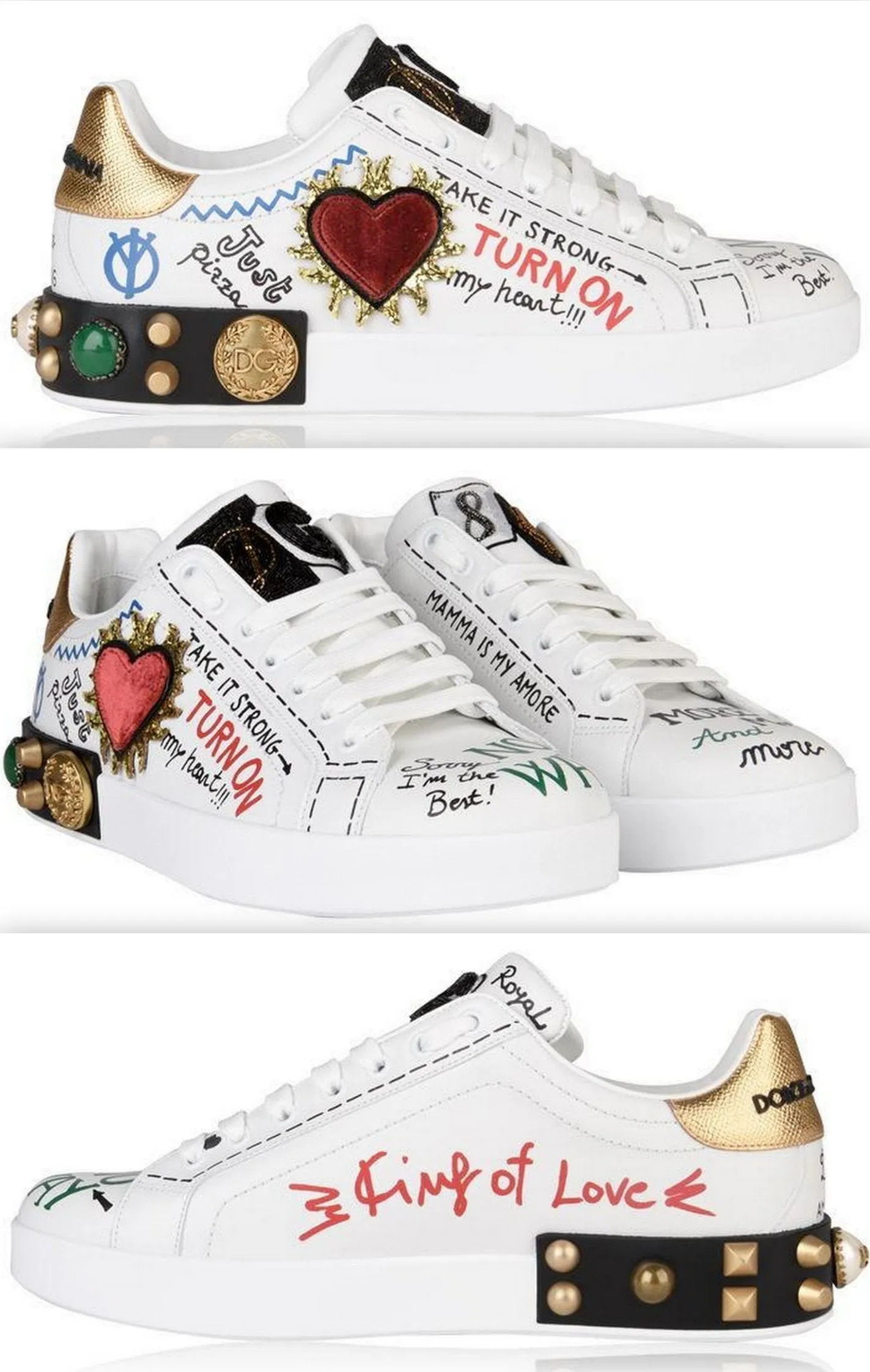 Embellished Portofino Low Top Graffiti Sneakers