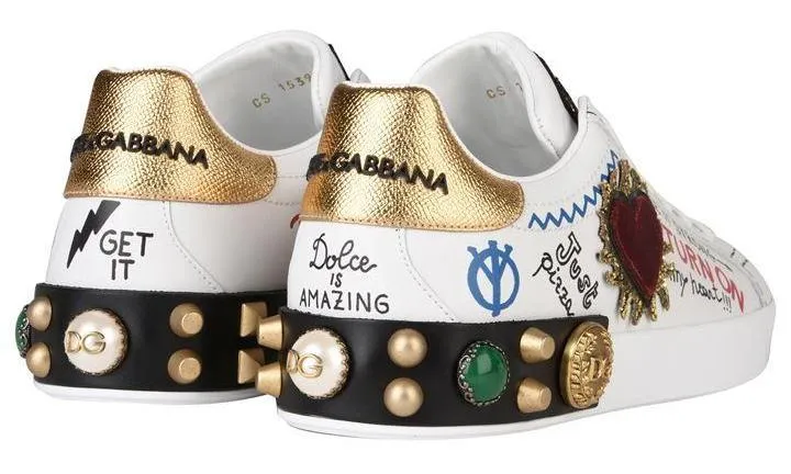 Embellished Portofino Low Top Graffiti Sneakers