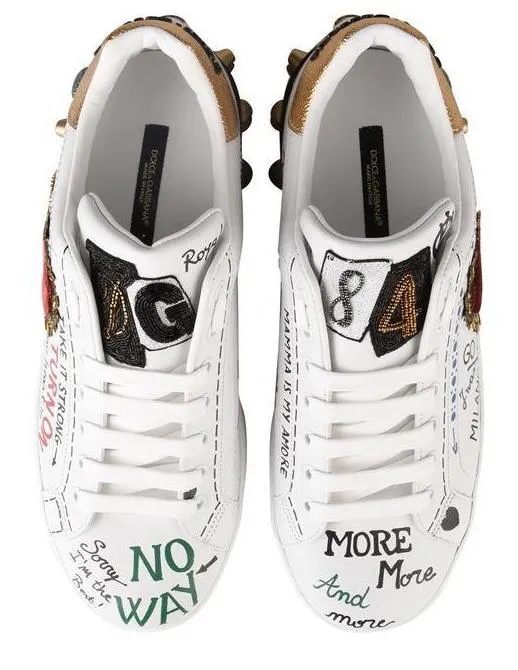 Embellished Portofino Low Top Graffiti Sneakers