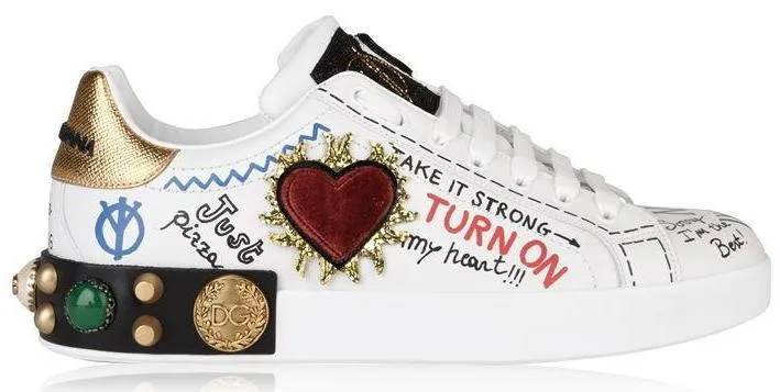 Embellished Portofino Low Top Graffiti Sneakers