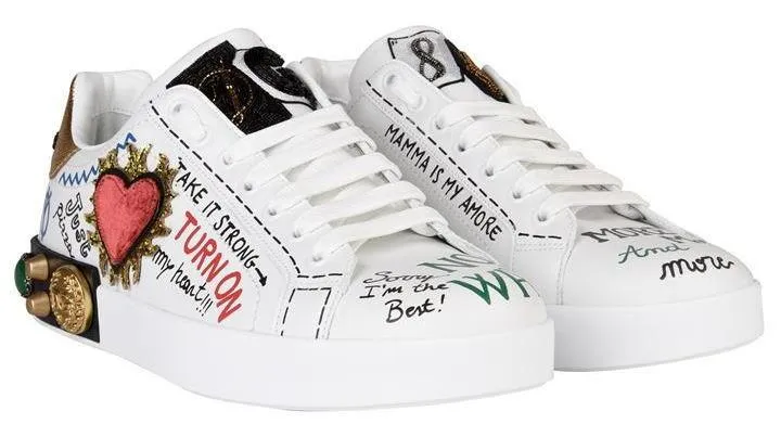 Embellished Portofino Low Top Graffiti Sneakers