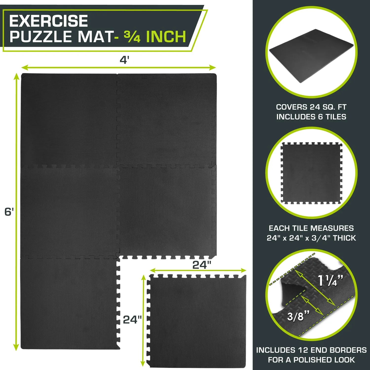 Exercise Puzzle Mat 3/4-in, 24 Sq Ft